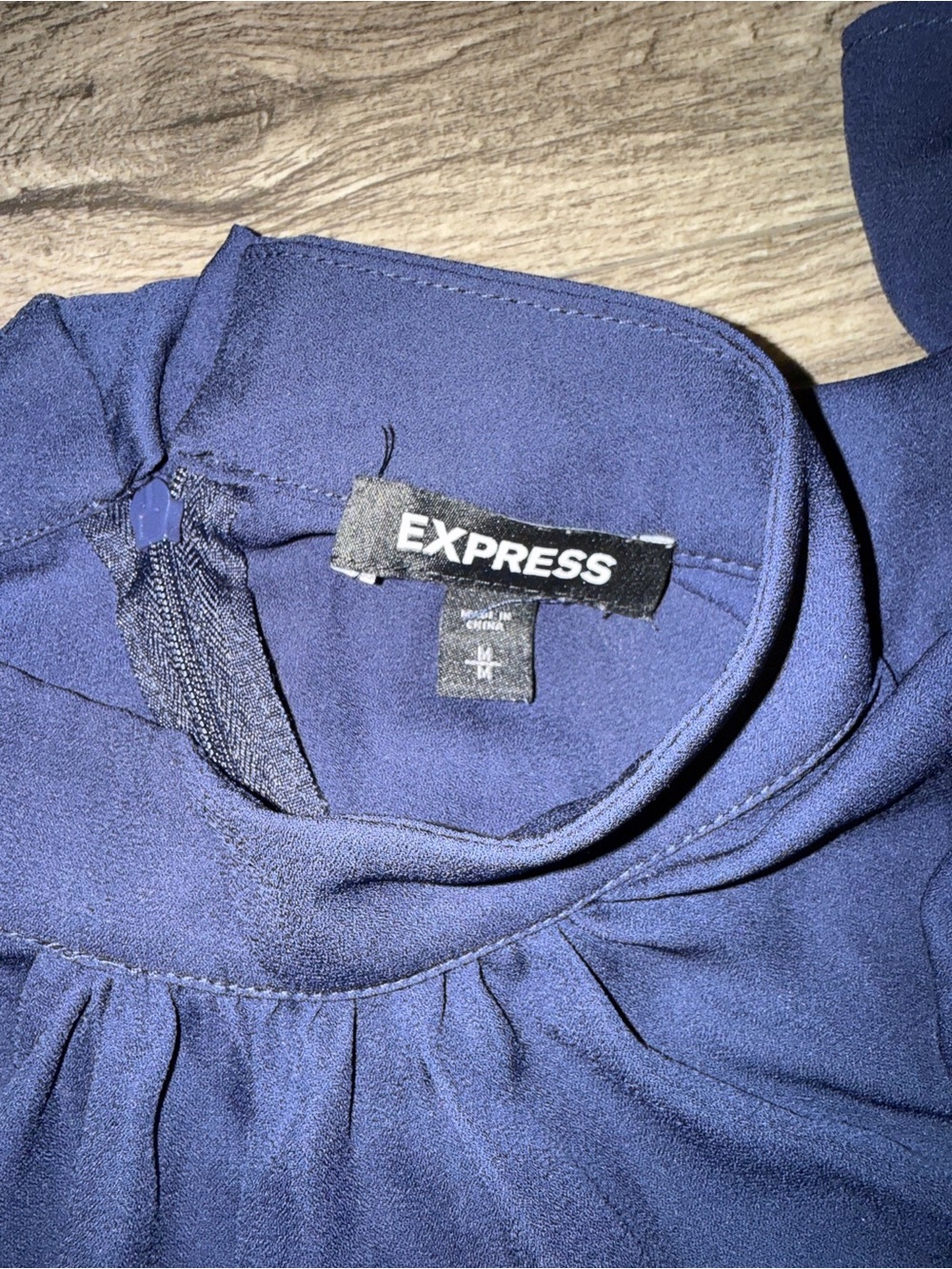 Express Navy Ruffle-Sleeve High-Neck Wide-Leg Jumpsuit - Picture 4 of 7
